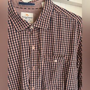 Tommy Bahama Men's Pink and Navy Checkered Shirt
